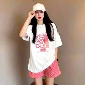 Pink Teddy Bear Design Kawaii Tee sz M/L